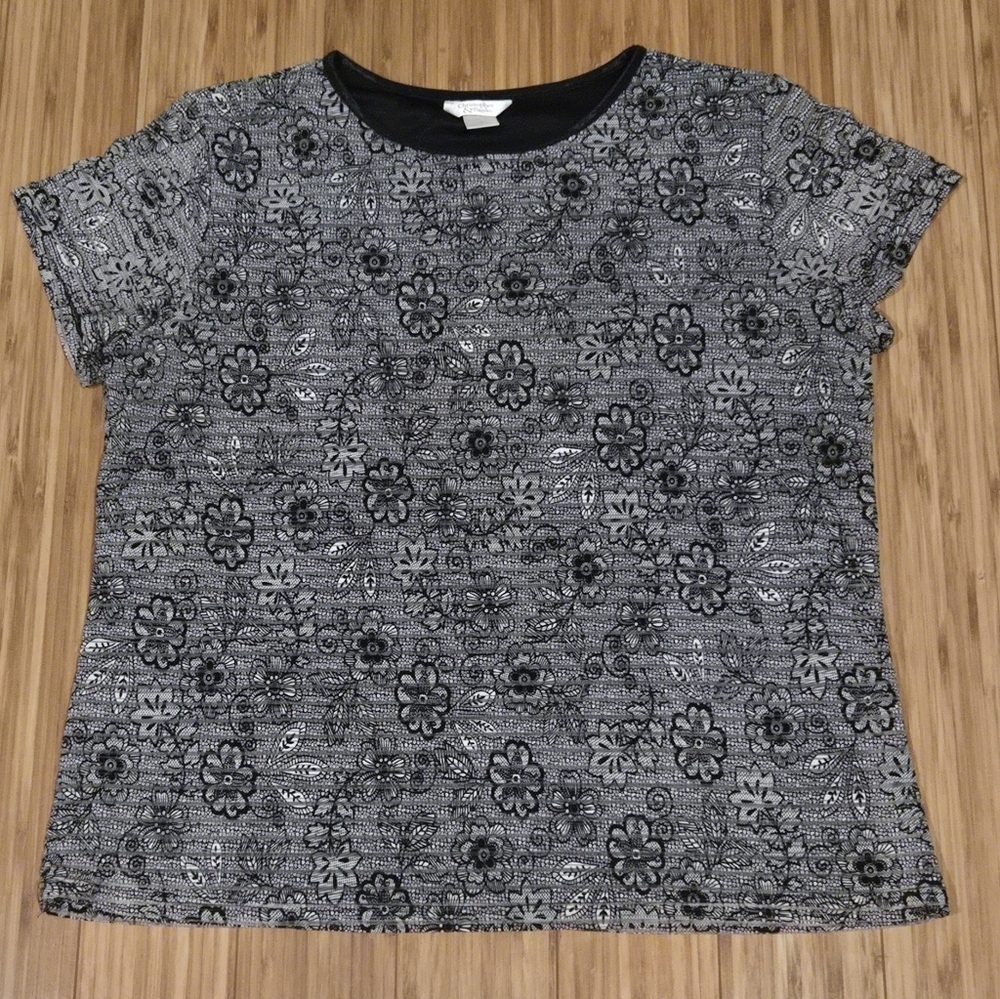 NWOT Christopher Banks Sheer Floral Patterned Black and White Women's Top